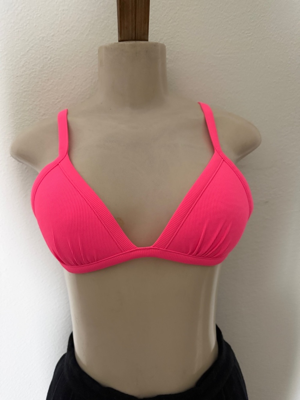 H&M Neon Pink Ribbed Triangle Bikini Top S(4)